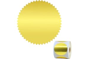 Cwzidyq 2 Inch Embossed Seals, 250 Pcs Serrated Edge Stickers, Self-Adhesive Certificate Labels, Gold Foil Stickers for Document,Envelopes, Package, Wedding Invitations (Gold)