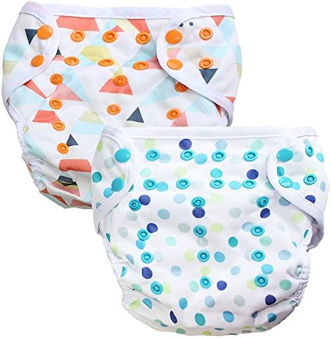 Swim Diapers 2 Pack - Reusable Washable &amp; Adjustable for Swimming lesson &amp; Baby Shower for 0-3 Years Old Boys and Girls One Size Fits All (Geometry)