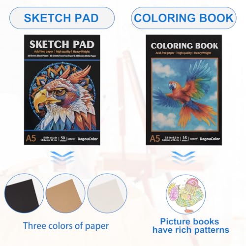 DagouColor Colors Pencil Shoulder Bag, 136 Pencils Drawing Kit, Drawing Set with 3-Color Sketchbook & Coloring Book, Art Supplies For Beginner Artists Professional Media