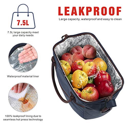 Idefair Lunch Bag, Insulated Lunch Bags with Shoulder Strap, Wide-Open Lunch Tote Bag Leakproof Lunch Box Organizer for Women/Men/Adults/School/Work/Picnic, Blue