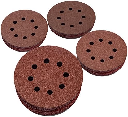 OCM 5-Inch 8-Hole Dustless Hook-and-Loop Sanding Disc Sander Paper, Pack of 40 (10 Each of 60 80 100 120 Grits)