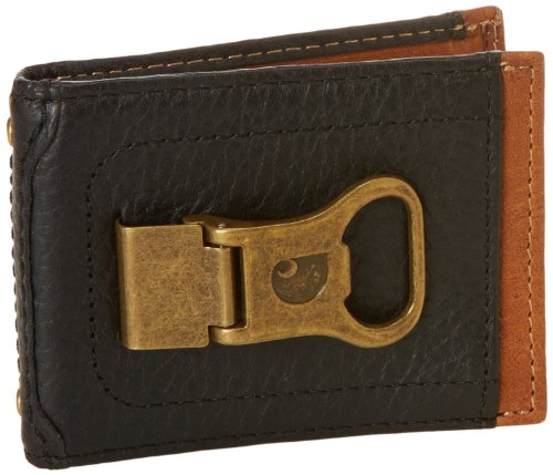 Carhartt Men's Long Neck Wallet With Bottle Opener Money Clip, Black/Tan, One Size