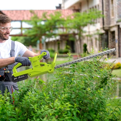VOERJIA Hedge Trimmer Battery 21V, Cordless Electric Hedge Trimmer with 2 x 2000 mAh Batteries, 750 W Motor, Double Blade 50 cm, Electric Branch Cutter, Hedge Shears for Garden and Shrubs