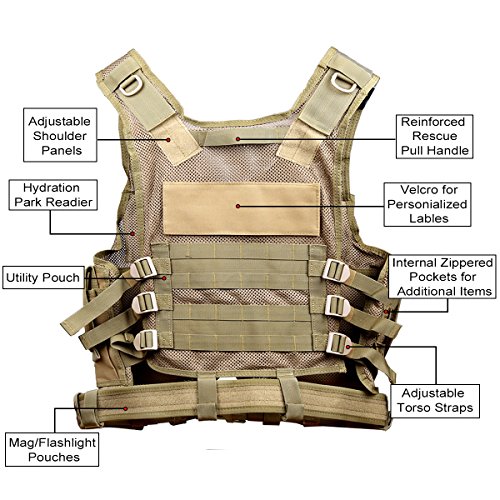 Goetland 600D Polyester Tactical Vest Outdoor Ultra-Light Combat Training Vest CS Adjustable S-XXL, Mud