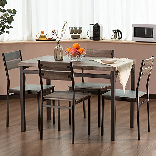 Zenvida Dining Table Set for 4, Rustic Grey 5 Piece Set Kitchen