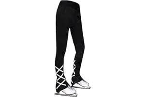 JoyCan Ice Skating Pants Girls Women's Figure Skating Trousers Black Cross Straps Fleece Skating Leggings Children