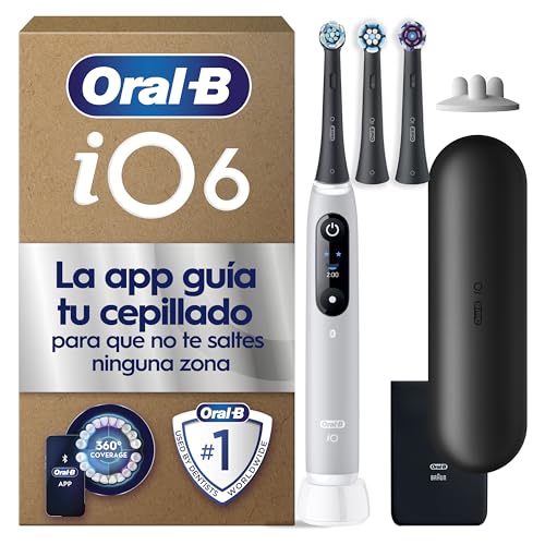 iO 6 Cepillo De Dientes Eléctrico Gris Con Mango Recargable, 3 Cabezales y 1 Estuche De Viaje, 5 Modos De Cepillado Con Blanqueamiento Dental, Sensor De Presión, Diseñado Por Braun