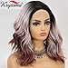 K'ryssma 3 Tone Ombre Lace Front Wig Colorful Short Bob Synthetic Wig Dark Roots Pink to Dark Copper Straight Short Wig