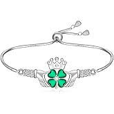 Talonior St Patricks Day Four Leaf Clover Bracelet Shamrock Bracelet for Women Sterling Silver Celtic Claddagh Irish Shamrock Green Lucky Clover Jewelry Gifts