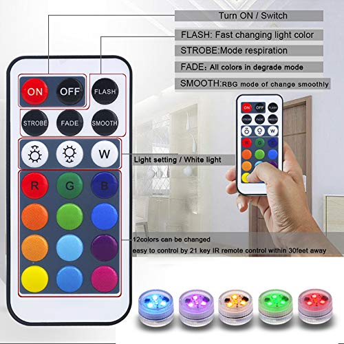 Waterproof Submersible Battery Led lights with Remote control for Patio,Swimming pool,Hot tub,spa,Shower,Fish tank,Bathtub,aquarium,vase,Centerpieces and Accessories for Home Party Decoration