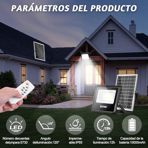 Dopwii Lamparas Solares Exterior 10000mAh, Luces Solares para Exterior Jardin, Panel Solar Bifacial con Absorción de Luz de 360°, Lámpara Solar con 4 Modos de Iluminación y Mando a Distancia(2 Piezas)
