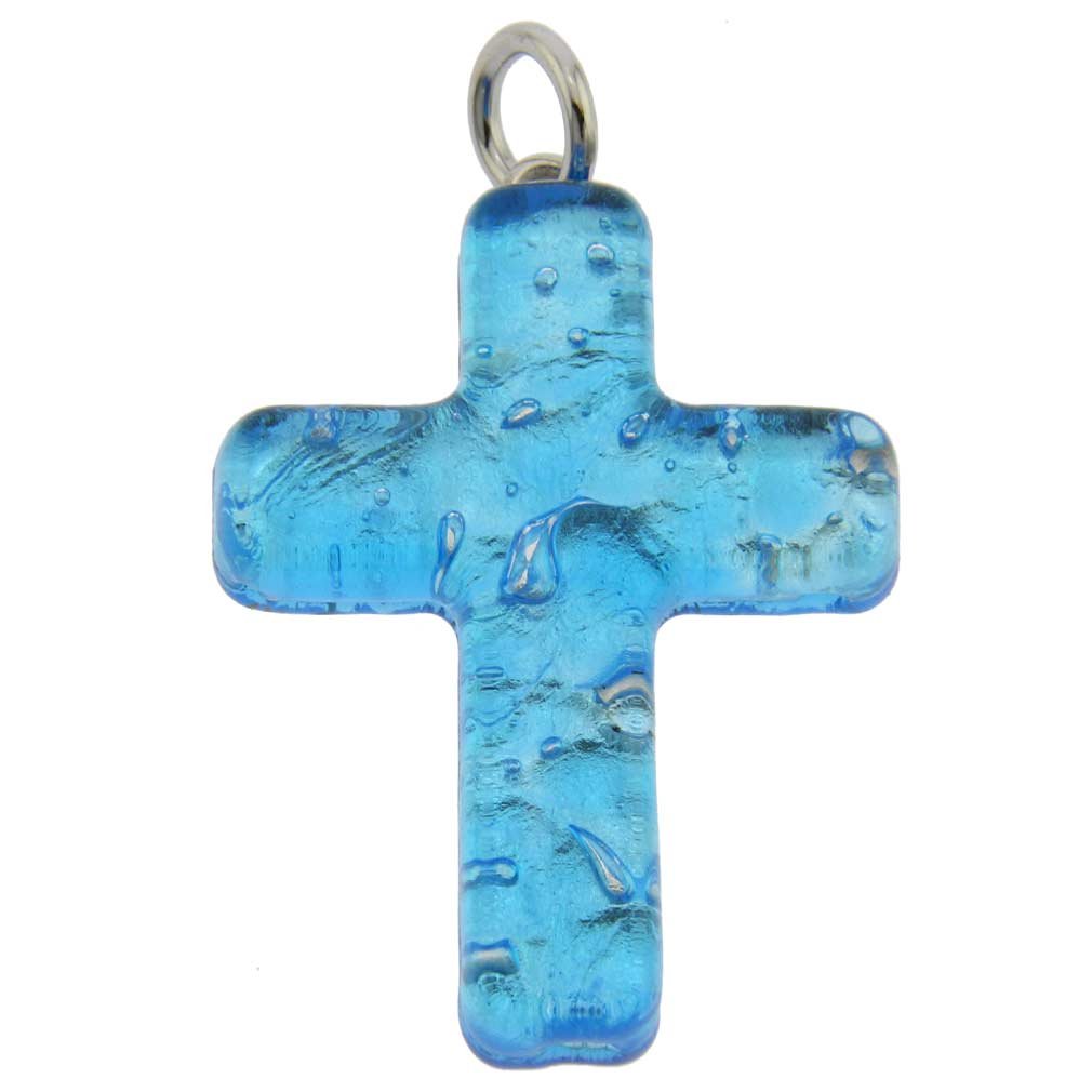 Glass Of Venice Murano Glass Venetian Reflections Cross Pendant - Aqua Silver