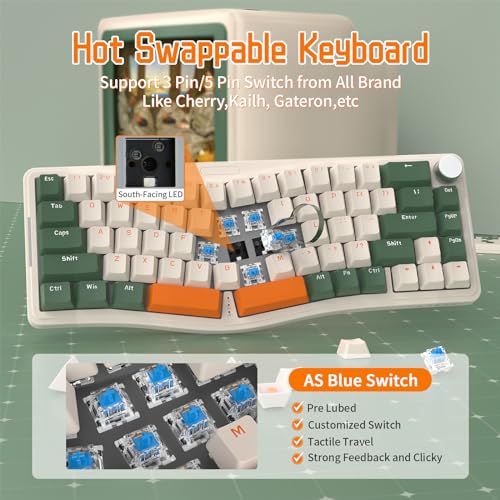 ATTACK SHARK AKS068 Teclado mecânico para jogos com fio 65% Alice Layout Hot-swapped Gaxeta, RGB Retroiluminado VIA Botão programável NKRO TKL AS Interruptor Clicky Blue pré-lubrificado (Verde)
