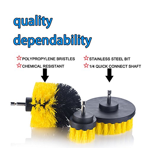YIJINSHENG 3 Piece Medium and Stiff Brush with Drill Attachment Scrubbing Brushes for Cleaning Car Tires,Carpet, kitchens,Bathrooms, Showers, Tubs, Boats Power Scrubber Kit