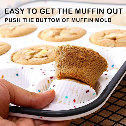 Silicone Muffin Pan,Regular 12 Cups Cupcake Baking Pan, Stainless Steel metal frame inside, BPA Free Dishwasher - Microwave Safe