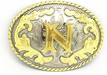 Unisex Adult Alphabet Letter Oval Western Belt Buckle (One Size, Golden(N))