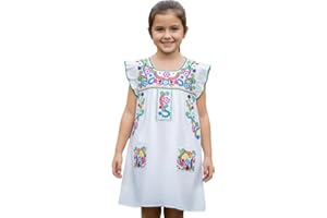 YZXDORWJ Girl Mexican Embroidered Dress Traditional Floral Short Sleeve