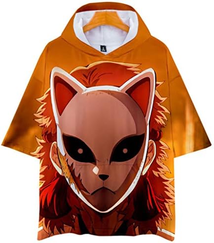 Yagao Demon Slayer:Kimetsu No Yaiba 3D Fashion Men and Women Hoodie Short Sleeves T-Shirt with Hat