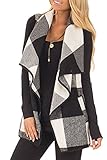 SENSERISE Womens Lapel Open Front Sleeveless Plaid Vest Cardigan with Pockets