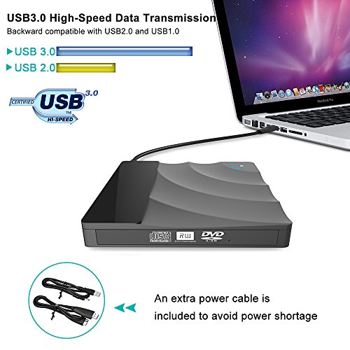 External CD DVD Drive VersionTech USB 3.0 Ultra Slim Portable Burner Optical CD+/-RW DVD +/-RW Superdrive for Apple Mac Macbook Pro Air iMac and laptop, Support M-DISC-Black - Thumbnail 4
