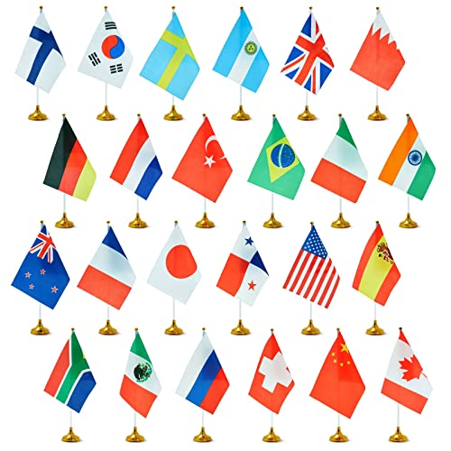 Juvale Country Flags 24-Piece Mini Set with Stands - 5.5x8.3 In, 12 In Poles, M…