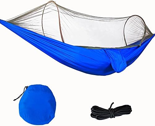 Mosquito Hammock by Mounteen: Ripstop Nylon Folding Portable Camping Hammock with Bugs Net, Lightweight Sleeping Tent, Perfect for Backyard, Hiking, Travel (Blue)