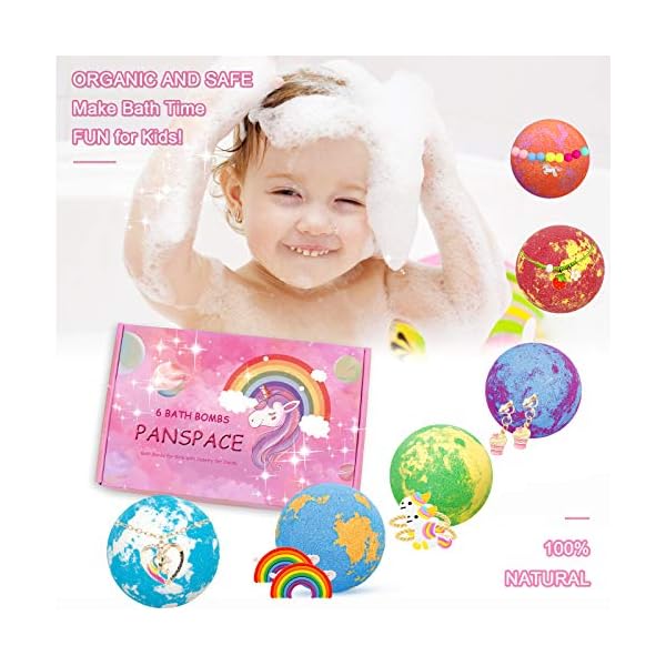 Panspace-Bath-Bombs-Gift-Set-for-Kids-6-Natural-Kids-Bath-Bombs-with-Surprise-Toy-Inside-Handmade-Spa-Fizzies-Bath-Bombs-for-Girls-with-Unicorn-Jewellery-Birthday-Christmas-Gifts-for-Kids-Girls Panspace Bath Bombs Gift Set for Kids, 6 Natural Kids Bath Bombs with Surprise Toy Inside, Handmade Spa Fizzies Bath…