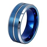 L-Ring 8MM Tungsten Wedding Ring with Groove in the Center Matte Finish and Beveled Edge, Size 6-14