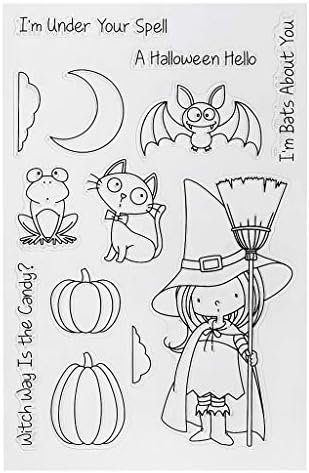 UJuly Silicone Stamps Girl Cat Frog Bat Moon Pumpkin Silicone Stamps Halloween for Card Making