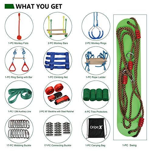 Dripex Ninja Warrior Obstacle Course for Kids 50FT Ninja Slackline