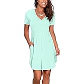 Atizon Women's Casual Crew Neck Dress for Women Short Sleeve Tunic Beach Dresses Summer