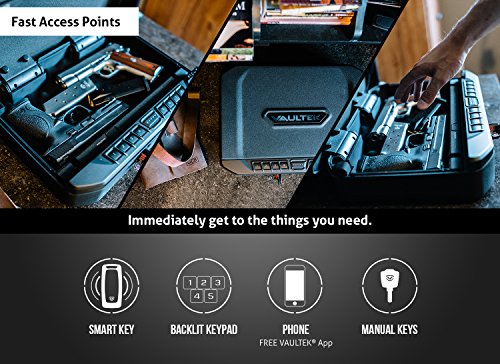 Vaultek VT Full-Size Handgun Bluetooth Smart Safe Multiple Pistol Safe with Auto-Open Lid and Rechargeable Battery(Black)