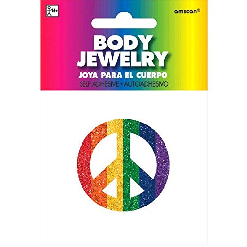 Game Ready Team Spirit Party Peace Sign Spirit Glitter Body Jewelry Accessory, Rainbow, Paper , 5" X 3" (pkg. size)