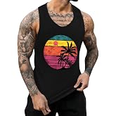 ONLYSTORY Mens Graphic Tank Tops Crewneck Gym Muscle Beach Hawaii Sleeveless Shirts