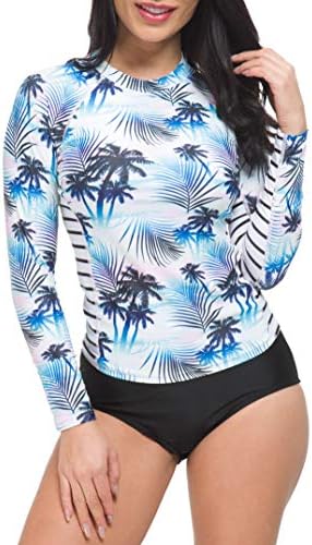 Macool Swimsuit for Women One Pieces Floral Pattern Rash Guard Bathing Suit High Waisted Long Sleeve Swimmer