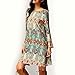 Women Bohemian Back V Neck Vintage Printed Ethnic Summer Shift Tunic Dress (8-10, green)