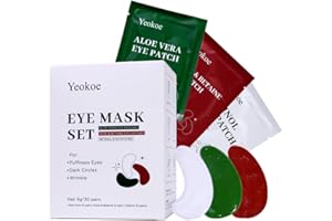 Yeokoe Under Eye Patches For Puffy Eyes and Dark Circles Wrinkle,30 Pairs Face Masks SkinCare With Retinol Serum,Aloe Vera,Rose Betaine
