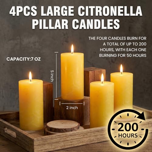 4 Pack Citronella Candles Outdoors, 200 Hours Large Citronella Candles Outdoor Long Burning - Dripless, Smokeless, Soy Wax Scented Candles for Camping, Outside, Garden, Backyard, Balcony