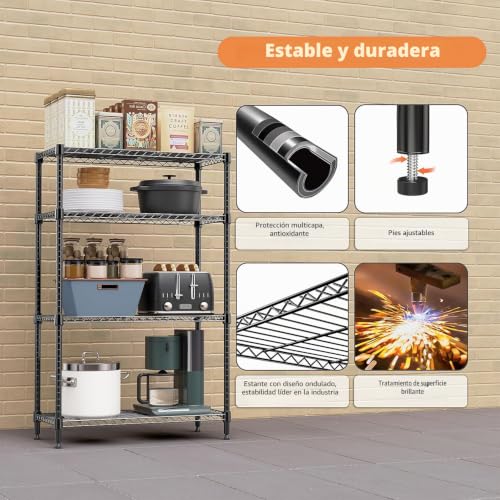 M MZG Heavy Duty 4 Tier Metal Shelving Unit, Up to 636 kg, Adjustable Shelves for Garage, Workshop and Warehouse, Studio, Black, 40 x 115 x 151 cm