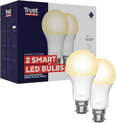 Trust B22 Smart Bulb 2 Pack Dimmable Tunable White 9W 806LM WiFi 2.4GHz