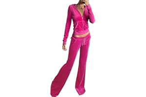 HBER Women's 2 Piece Velour Tracksuit Set Heart Print Long Sleeve Zipper Hoodie Cropped Jacket and Sweatpants Y2K Sweatsuit Set