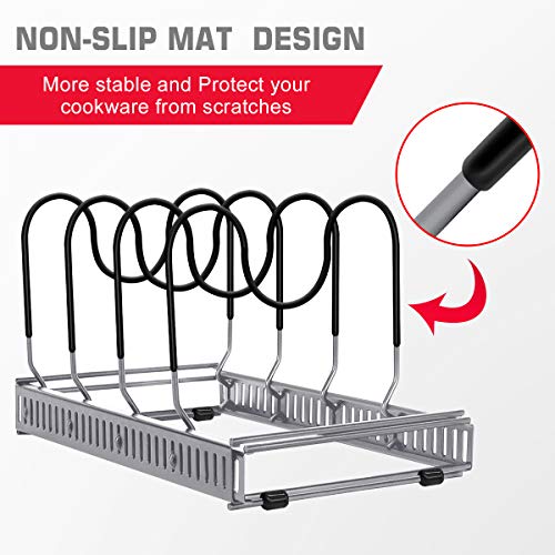 Expandable Pan Rack Organizer, G-TING 7+ Adjustable Pot Lid Holders & Bakeware Rack, Kitchen Cookware Pantry Cabinet Storage Rack with 7 Expandable and Adjustable Compartments (Up to 23") - Thumbnail 4