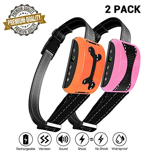 petamer Rechargeable Bark Collar 2 Pack Shock/Vibration/Beep Electric Collar Anti Bark Training Collar for Small/Medium/Large Dogs