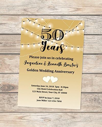 50th Golden Anniversary Invitation, String Of Lights Wedding Anniversary Invite, 50th Anniversary, Golden Wedding Anniversary Invitation