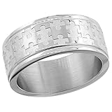 Surgical Stainless Steel 8mm Autism Awareness Jigsaw Puzzle Wedding Band Ring, size 6.6