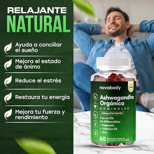 Ashwagandha Gominolas 2000mg Sin Azúcar 100% Natural, Vegana – Alta Potencia, Concentrada, con Citrato de Magnesio, Zinc y Vitamina B6 – Sin Gluten, Sin Lactosa – Sueño Profundo, 60 uds