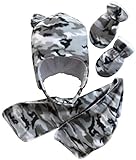 N'Ice Caps Little Boys and Baby Sherpa Lined Micro Fleece Pilot Hat Mitten Set (6 - 18 Months, Camo Hat/Scarf/Mitten - Infant)