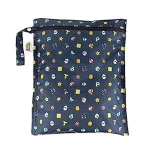Bumkins Waterproof Wet Bags for Baby, Disney Nintendo Super Mario, Travel, Swimsuit, Cloth Diapers, Pump Parts, Gym…