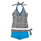 FEESHOW Big Girls Geometric Two Piece Halter Tankini Bikini Swimwear Swimsuit Set
