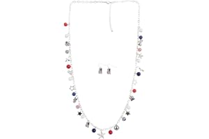 Madison Tyler American Flag Necklace Earrings for Women | 4th of July Heart Star Uncle Sam Hat USA Bead Pendant Necklace Dangle Earrings | Patriotic Independence Day Jewelry Set 2PCS